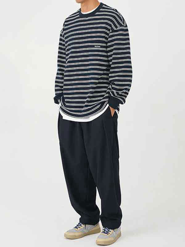 Langärmliges Pull-Over-T-Shirt für Herren mit Streifenmuster