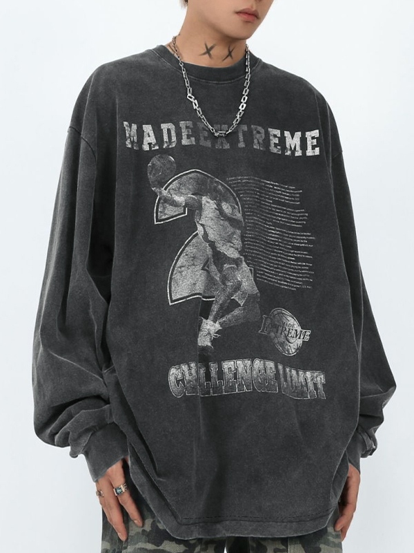 Langärmliges Herren-T-Shirt mit Distressed-Print