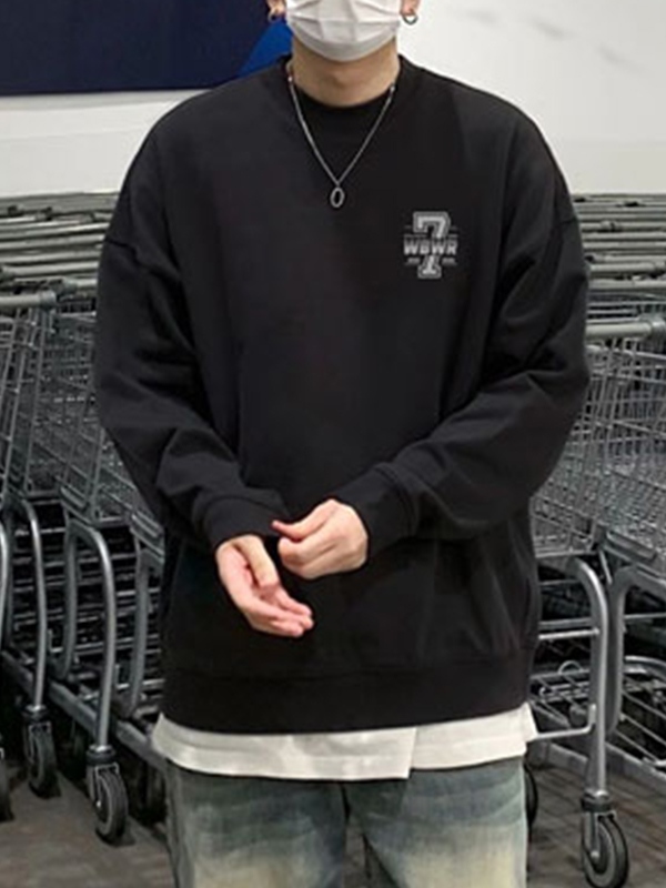 Herren Vintage Number Letter Fleece Langarm-T-Shirt