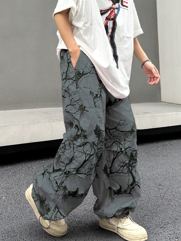 Branch-Graffiti-Print-Hose für Herren mit gebundenen Füßen und weitem Bein