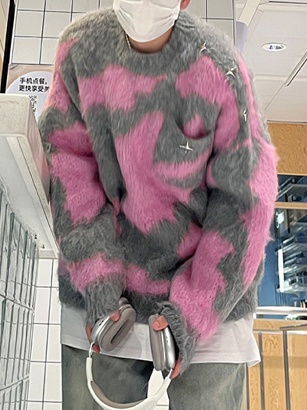 Herrenpullover mit unregelmäßigem Farbblock-Splice-Jacquardmuster