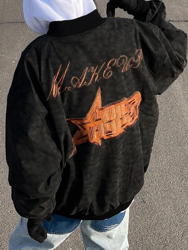 Herren-Hip-Pop-Jacke aus Wildleder mit Stickerei