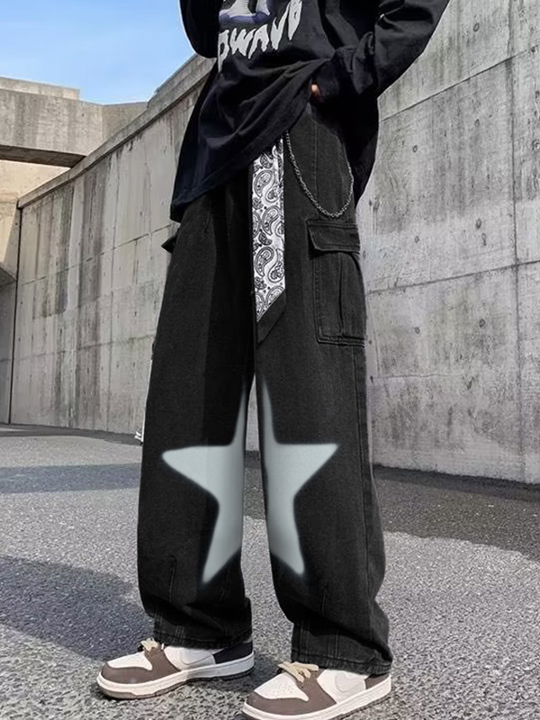 Herren-Cargojeans mit Sternenmuster und großen Taschen
