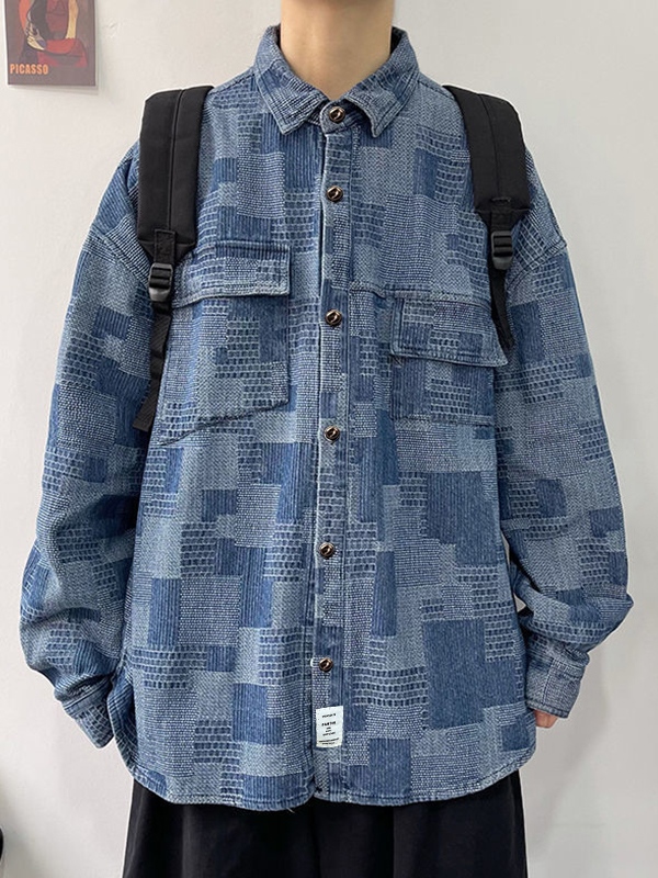 Herrenbluse im Vintage-Stil mit Karomuster und langen Ärmeln