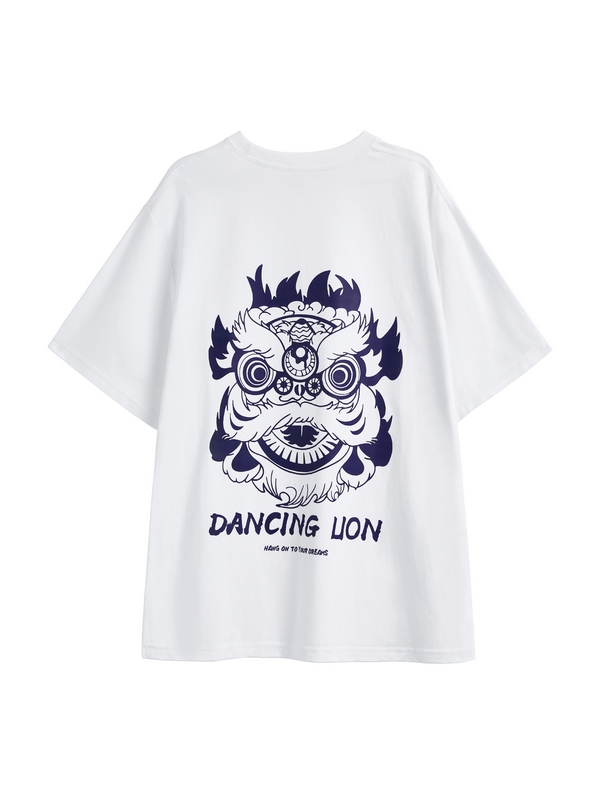 Kurzarm-T-Shirt mit tanzendem Löwen-Print für Herren