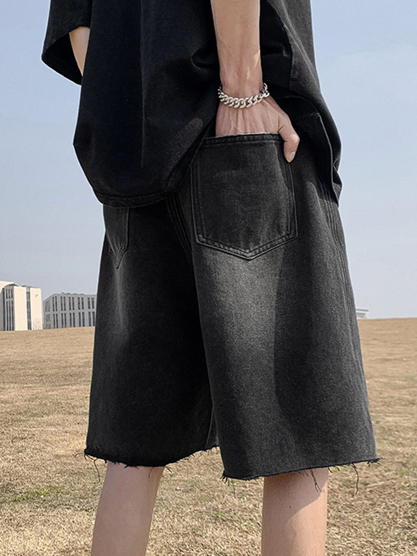 Herren-Shorts zum Binden mit ausgefranstem Saum in Waschung