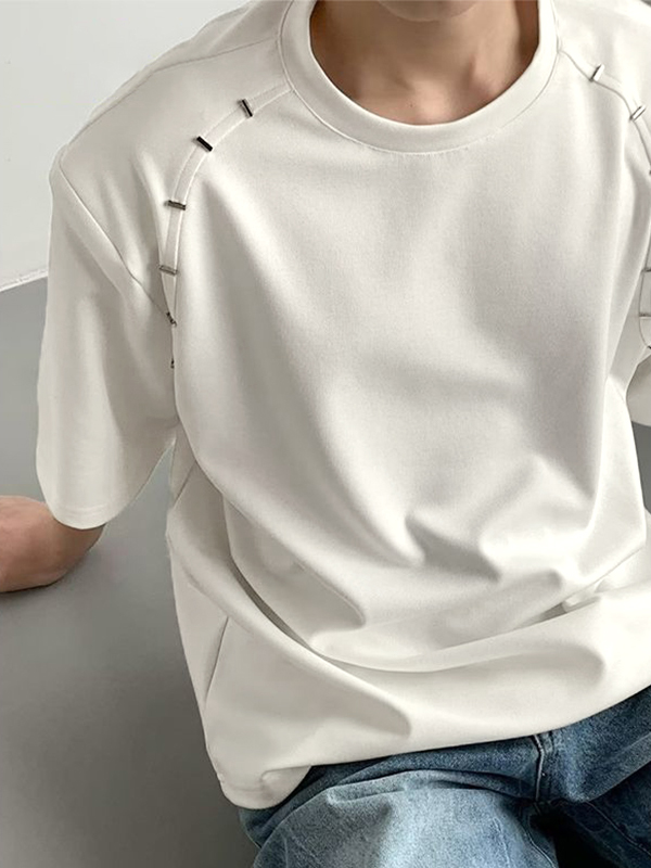 Herren Solid Splice Shoulder Pad Kurzarm-T-Shirt