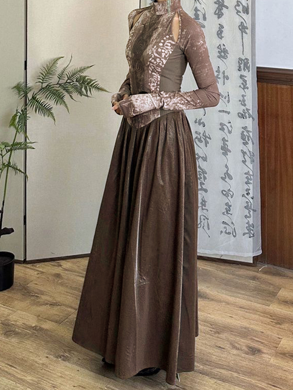 Langärmliges Maxikleid mit Spleißmuster und Stammesmuster