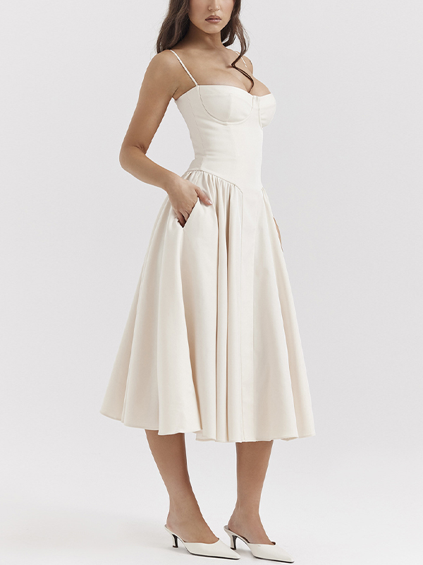 Vintage Solid Cami Midi Kleid