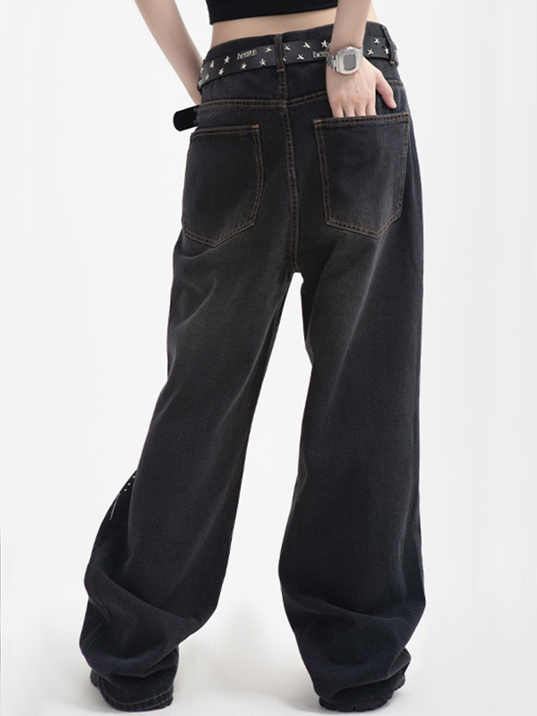 Zerrissene Jeans mit geradem Bein und Feuerwerk-Strassmuster für Herren