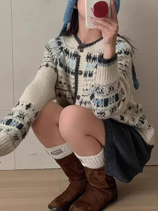 Retro Fair Isle Ethno Cardigan Strickjacke