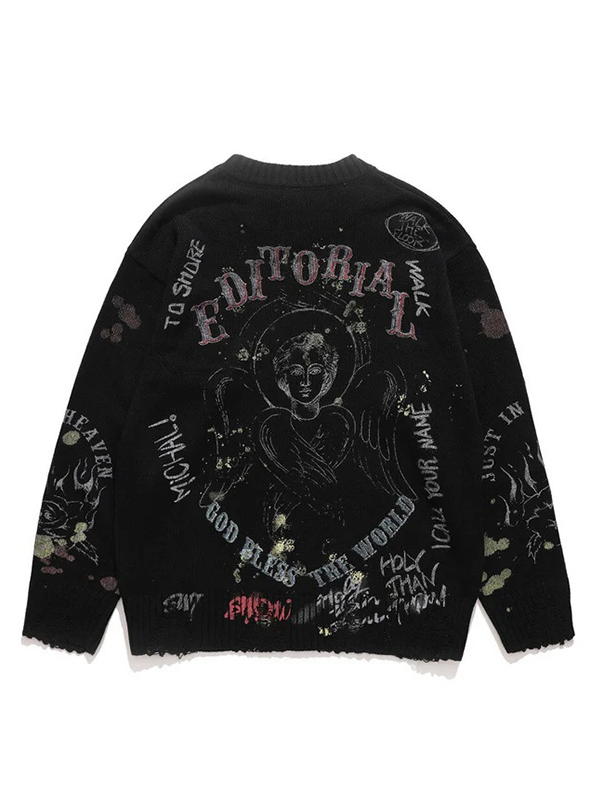 Pullover mit verschwommener Figur und Retro-Print