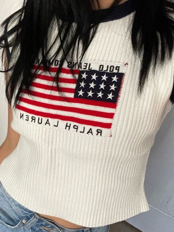 Ärmelloses Strick-Kurzarmshirt mit Nationalflagge