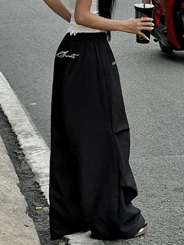 Lässige Hose mit weitem Bein und Spitzenbund