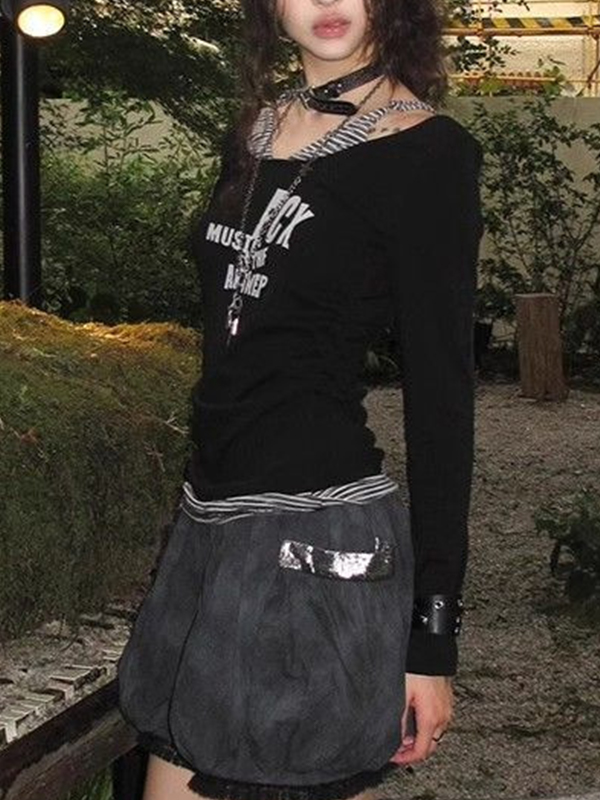 Y2K Fake Zweiteiler mit gestreiften Langarm