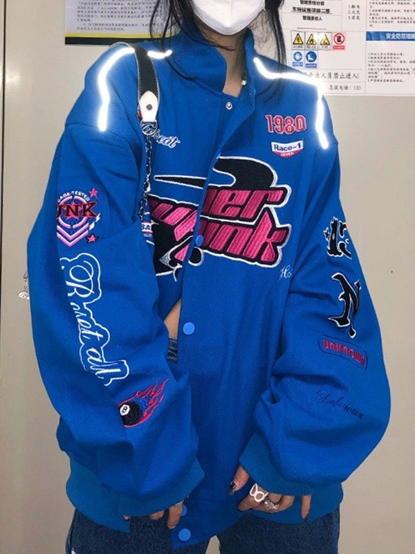 Vintage bestickte Button-Down-Motorrad-Varsity-Jacke