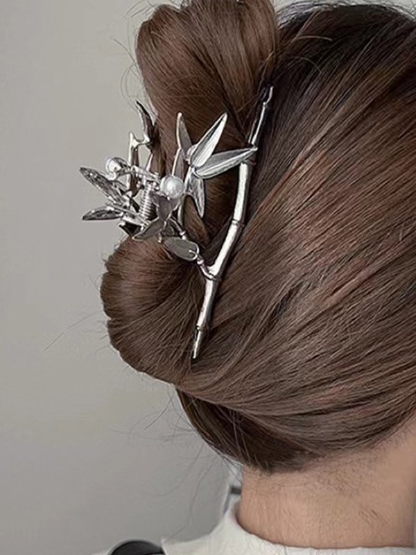 Bambus Blatt Silber Haarklammer