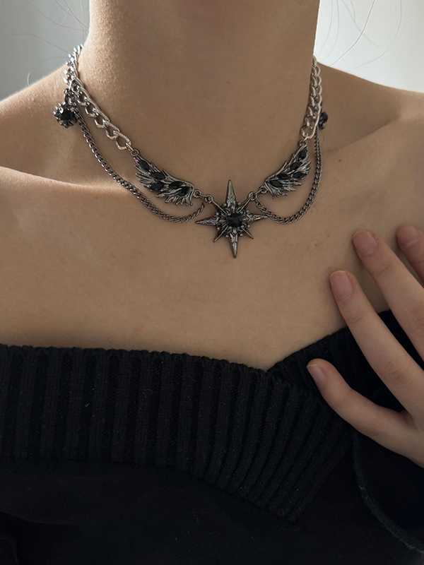 Street Black Gem Wing Doppellagige Halskette