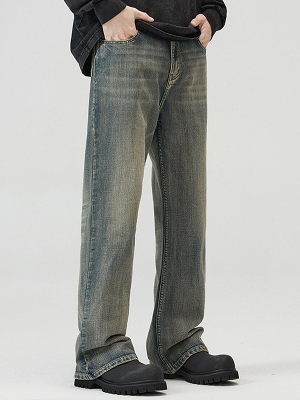 Retro Heavy Industry gewaschene, lockere Jeans mit Bambusstreifen