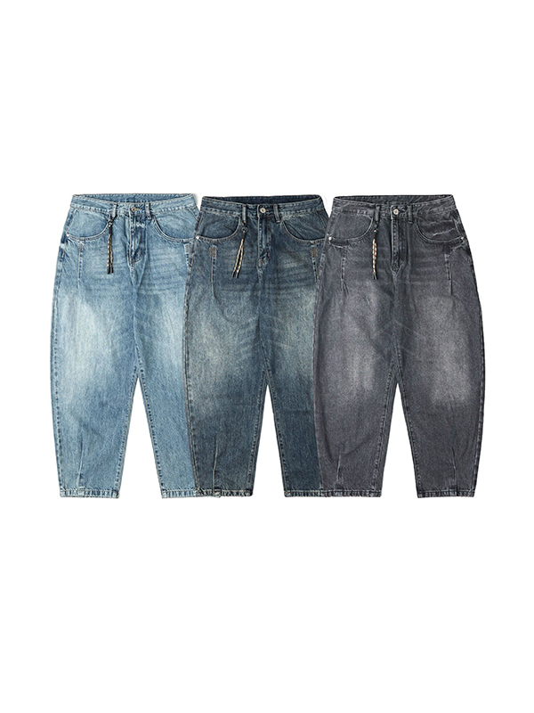 Japanische Retro-Jeans mit weitem Bein in Blau