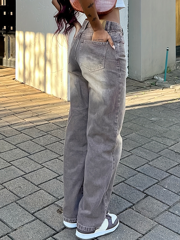 Schmale verwaschene Boyfriendjeans mit hoher Taille