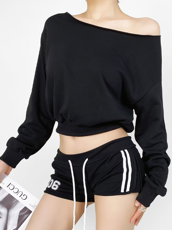 Off-The-Shoulder-Langarm-Sweatshirts mit Bateau-Ausschnitt