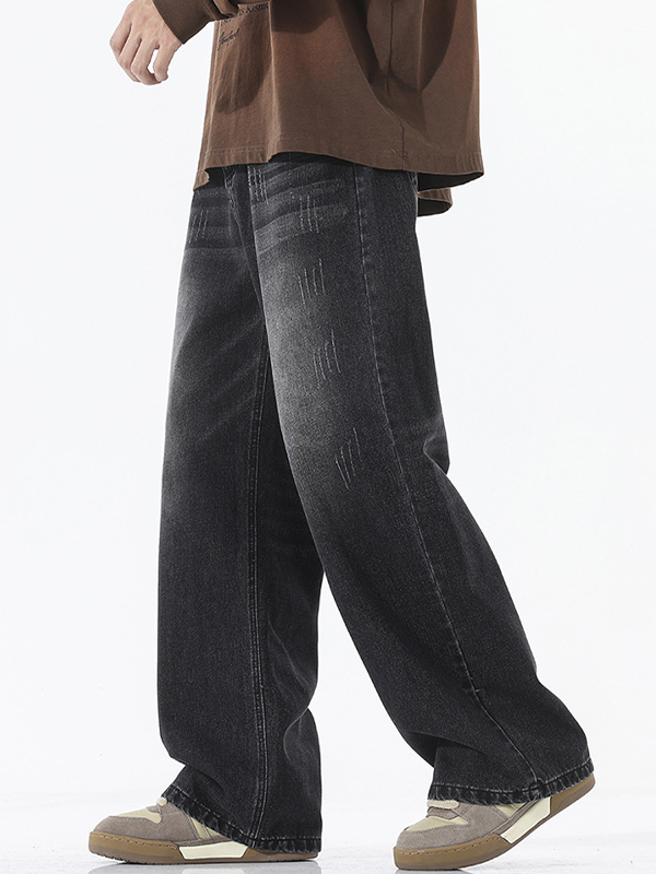 Gerade, lockere Jeans im amerikanischen Retro-Stil mit Katzenschnurrhaaren