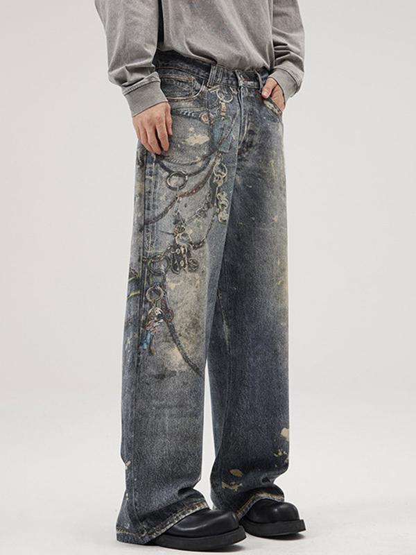 Trendy Marke Lockere Jeans mit weitem Bein und geradem Bein