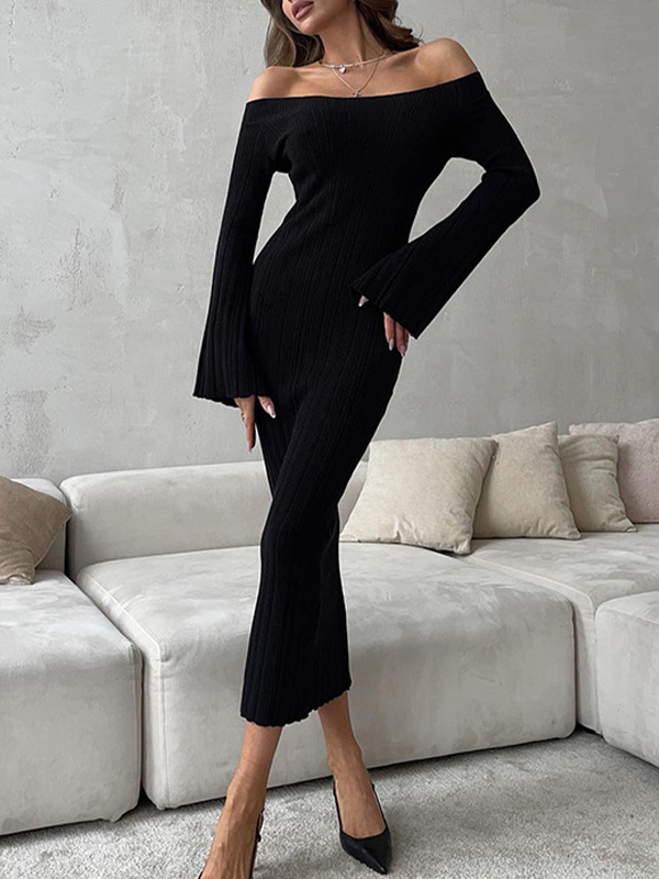 Einschultrige, langärmlige, schmal geschnittene Maxikleider