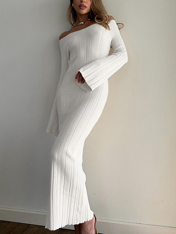 Einschultrige, langärmlige, schmal geschnittene Maxikleider