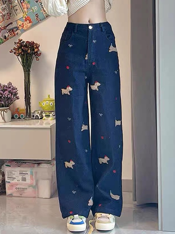 Amerikanische Retro-Boyfriendjeans mit kreativer Stickerei