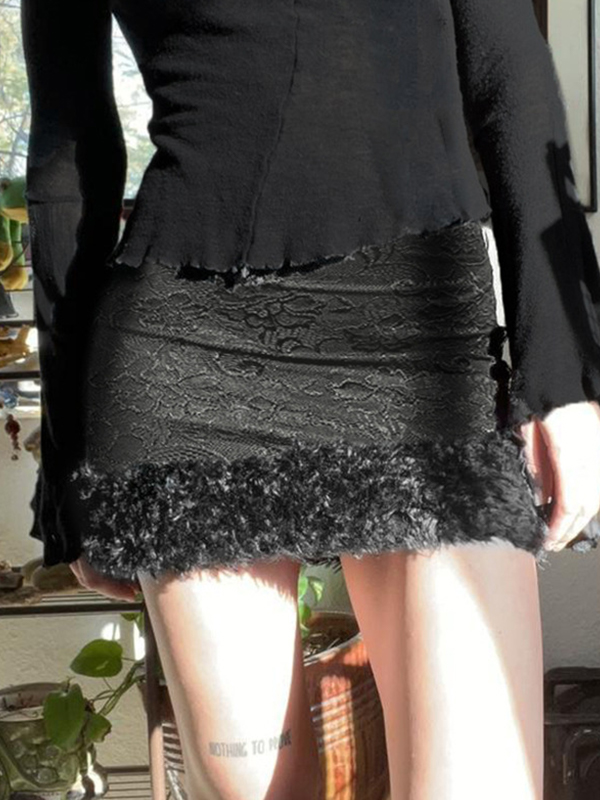 Doppellagige Miniröcke aus Pelz-Patchwork-Spitze