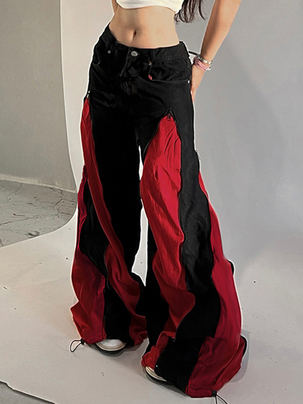 Boyfriendjeans mit Reißverschluss und Patchwork-Farbblockdesign