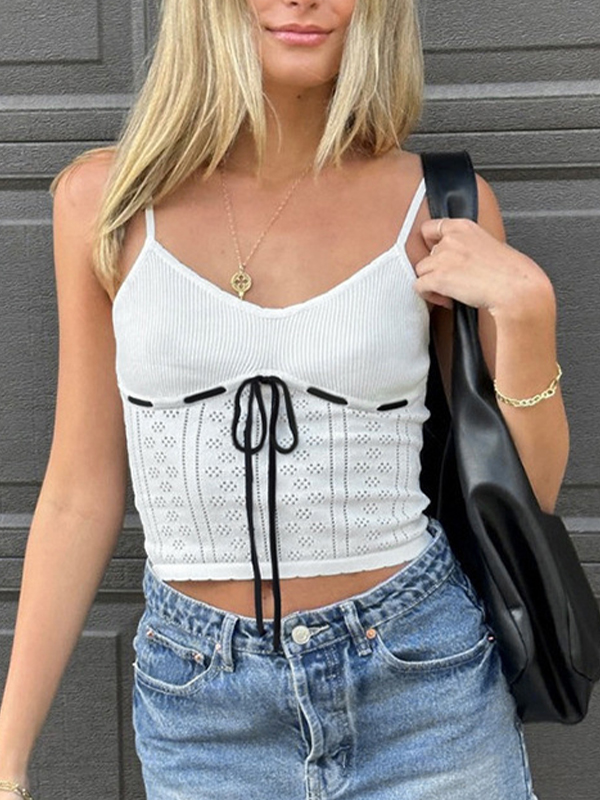 Camisole-Top mit ausgehöhltem Muster, Kordelzug und Schnürung