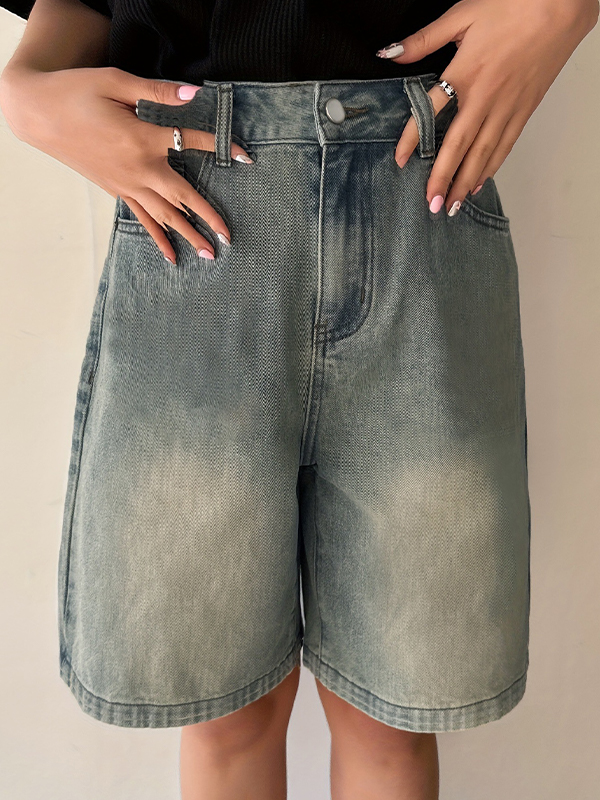 Vintage Lockere Gerade Jeansshorts