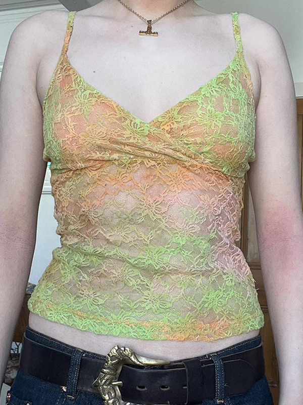 Camisole-Top mit V-Ausschnitt und Spitzenprint