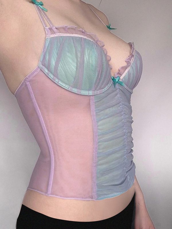 Pure Lust – Camisole-Oberteil aus Netzstoff mit Patchwork-Muster und Farbblockdesign