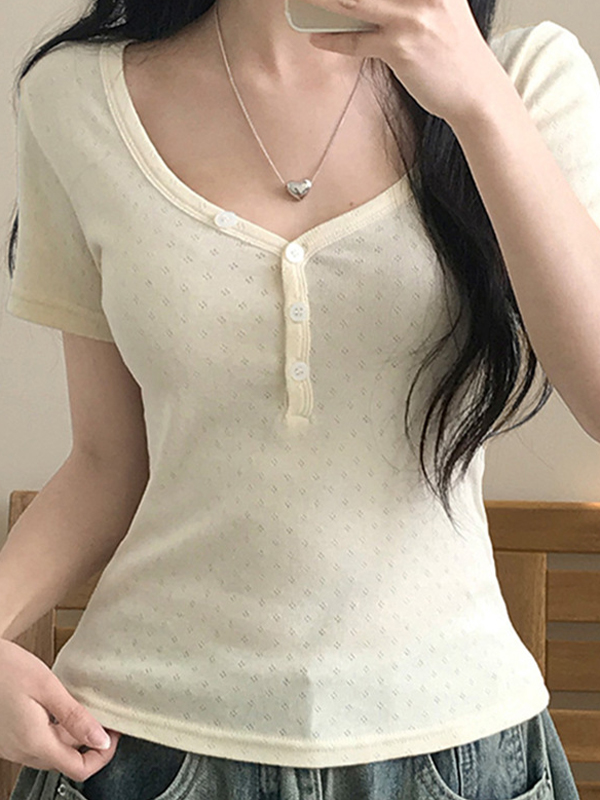 Strukturierter V-Ausschnitt, kurze Ärmel