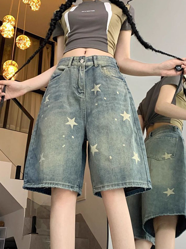 Gerade, lockere Jeansshorts