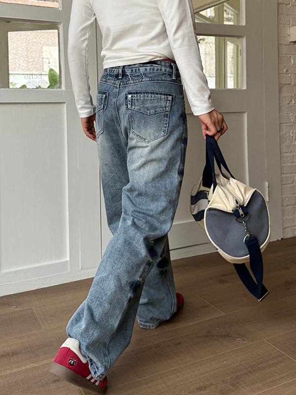 Vintage-Jeans mit geradem Bein und Schlitz