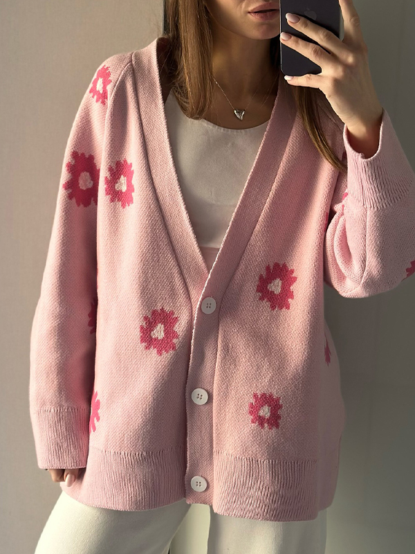 Bedruckter einreihiger Cardigan mit Knöpfen