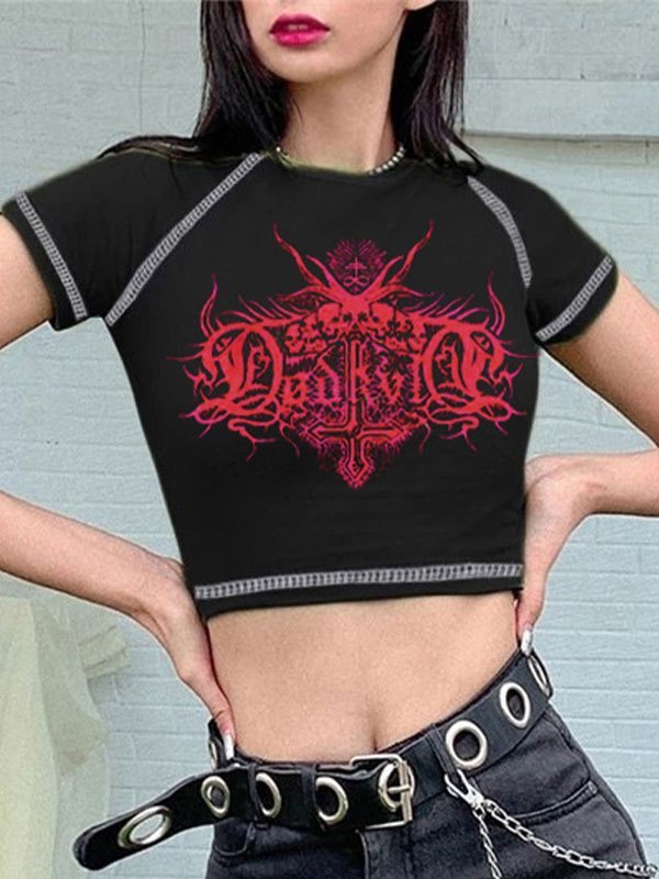 Crop Top mit Totenkopf-Power-Print