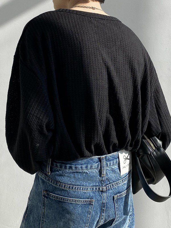 Einfaches Waffel-Langarm-T-Shirt für Herren