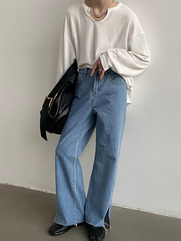 Einfaches Waffel-Langarm-T-Shirt für Herren