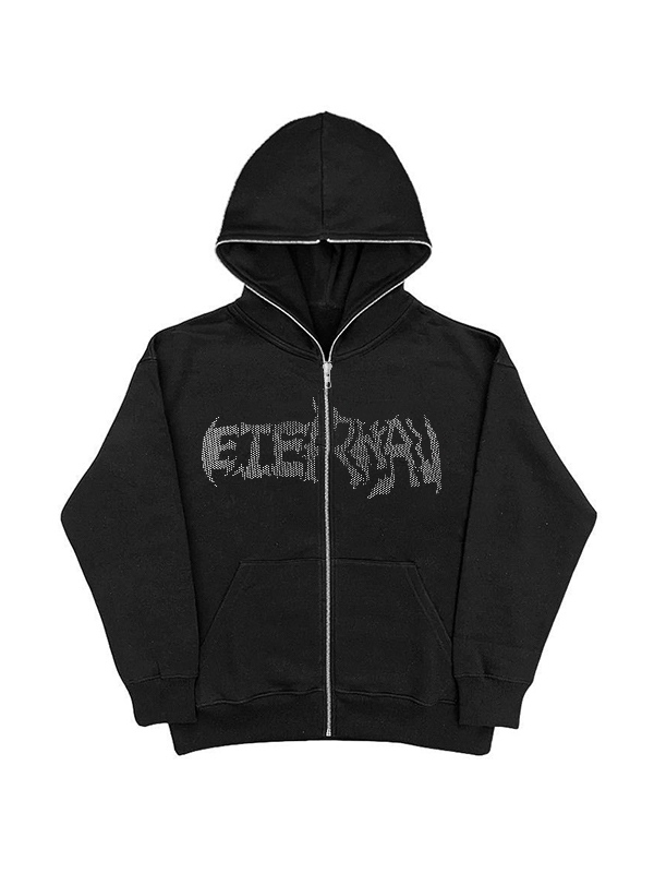 Übergroßer Kapuzenpullover mit Spinnennetz-Strasssteinen für Herren