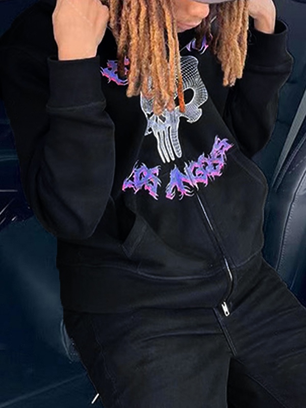 Übergroßer Kapuzenpullover mit Rock-Skull-Print für Herren