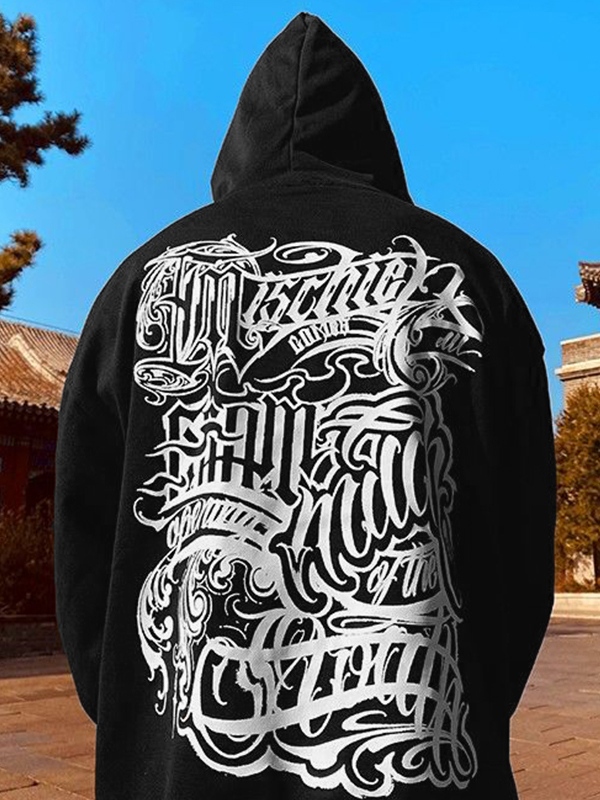 Übergroßer Kapuzenpullover mit Disorganized-Print für Herren