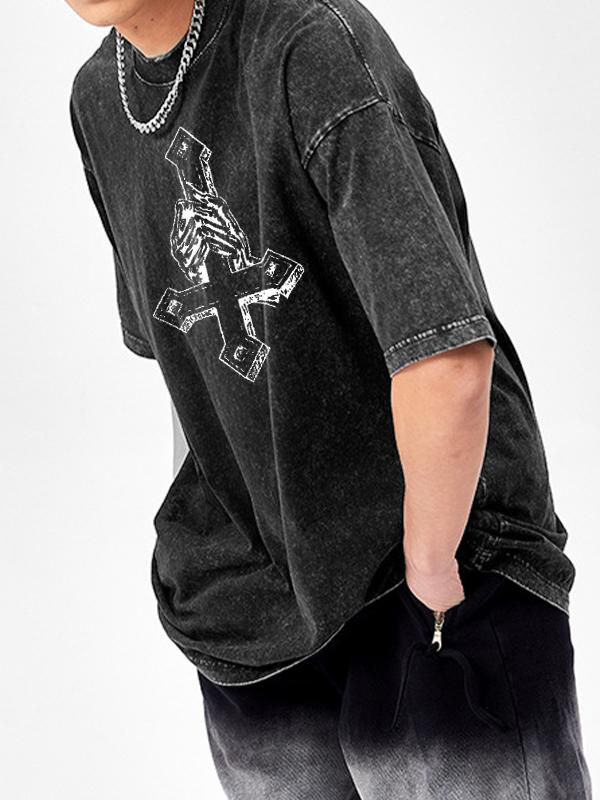 Übergroßes, kurzärmliges T-Shirt mit Kreuz-Print für Herren
