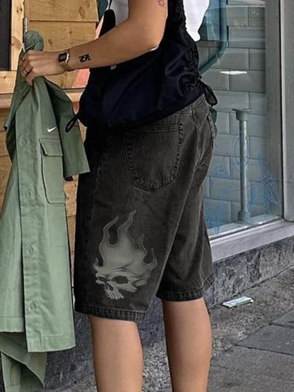 Jeansshorts mit geradem Bein und Skelett-Muster