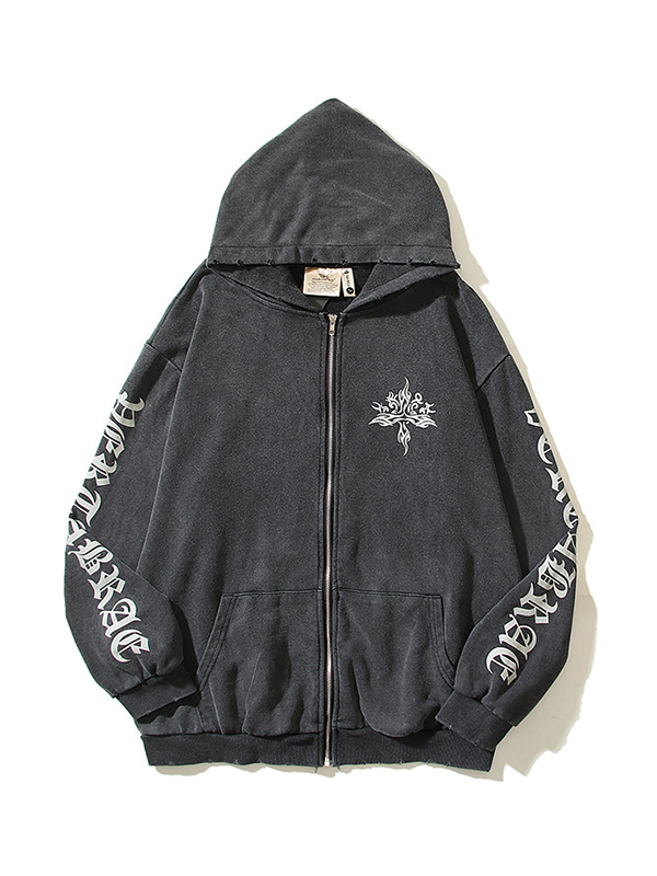 Übergroßer Kapuzenpullover mit langen Ärmeln und dunklem Print für Herren